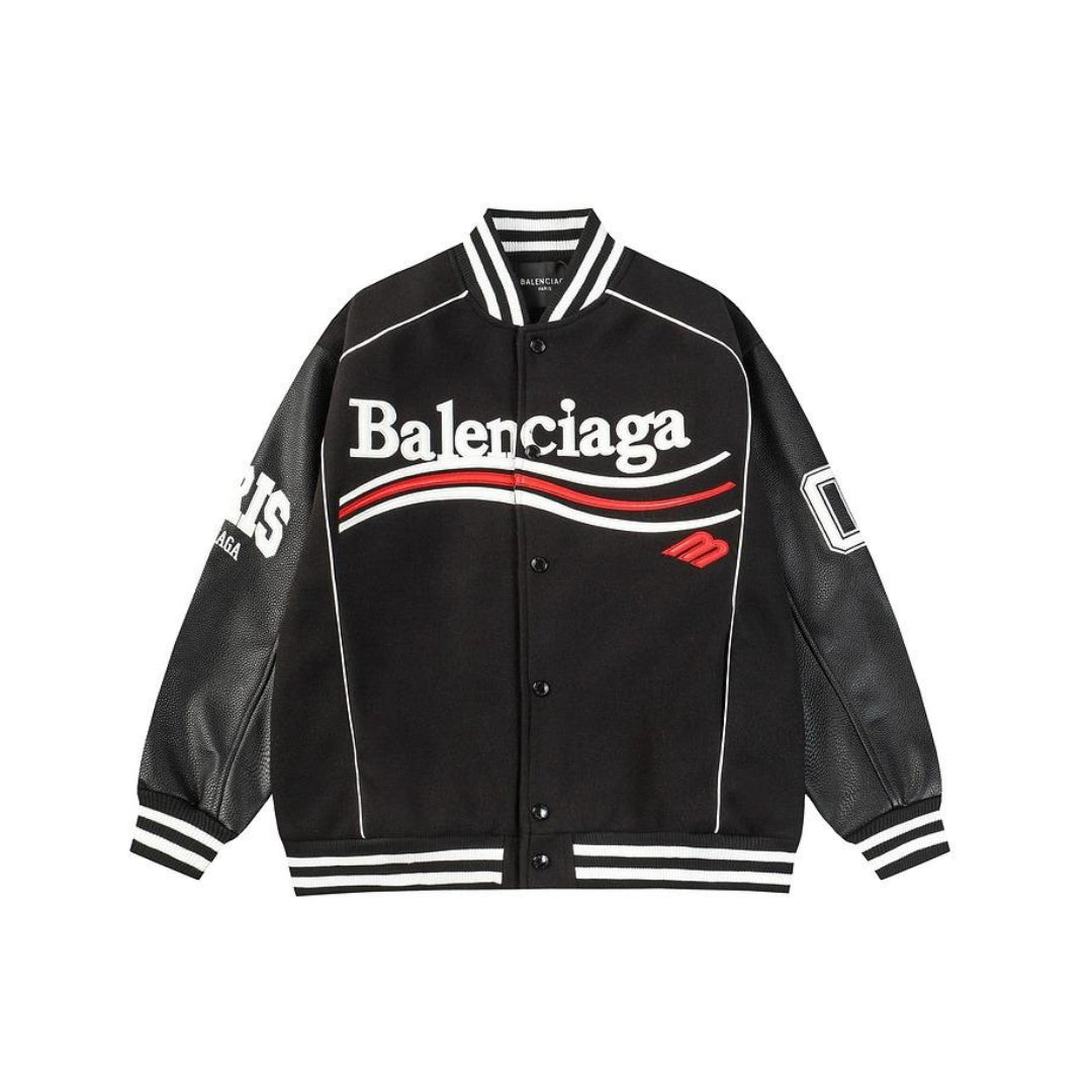 BALENCIAGA Black Logo embroidered nylon varsity jacket