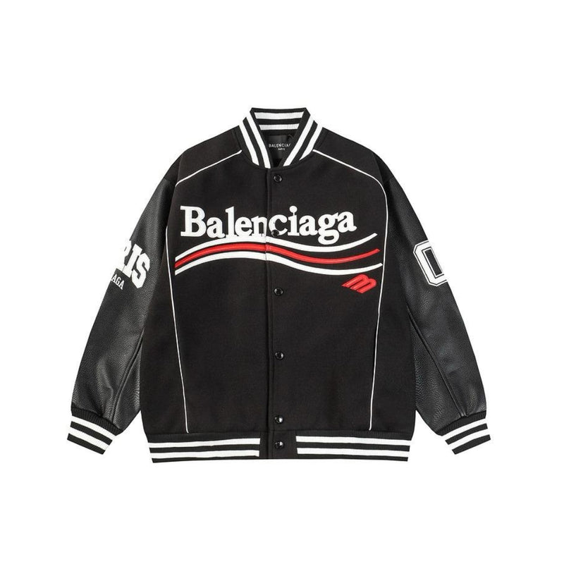 BALENCIAGA Black Logo embroidered nylon varsity jacket