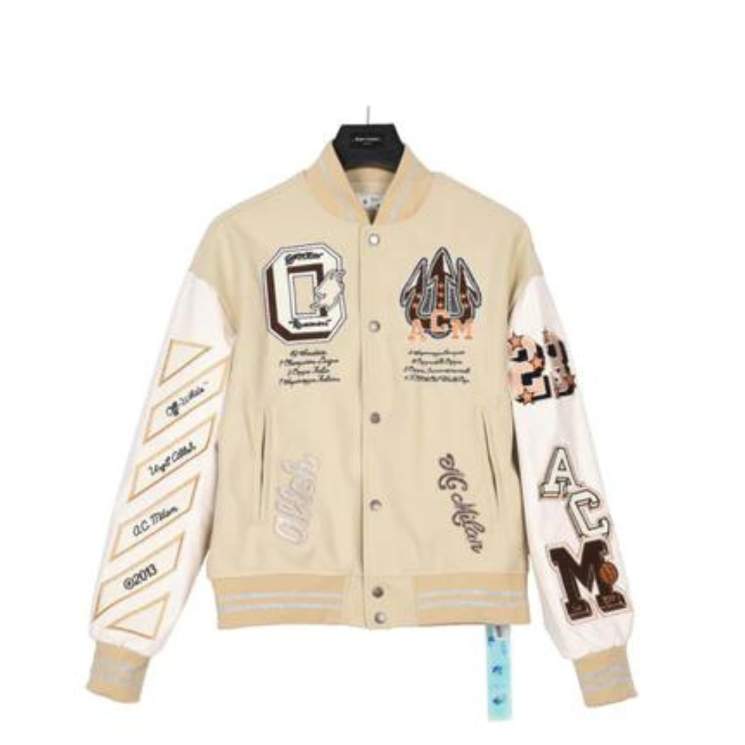 Off-White Graphics Leather Varsity Jacket