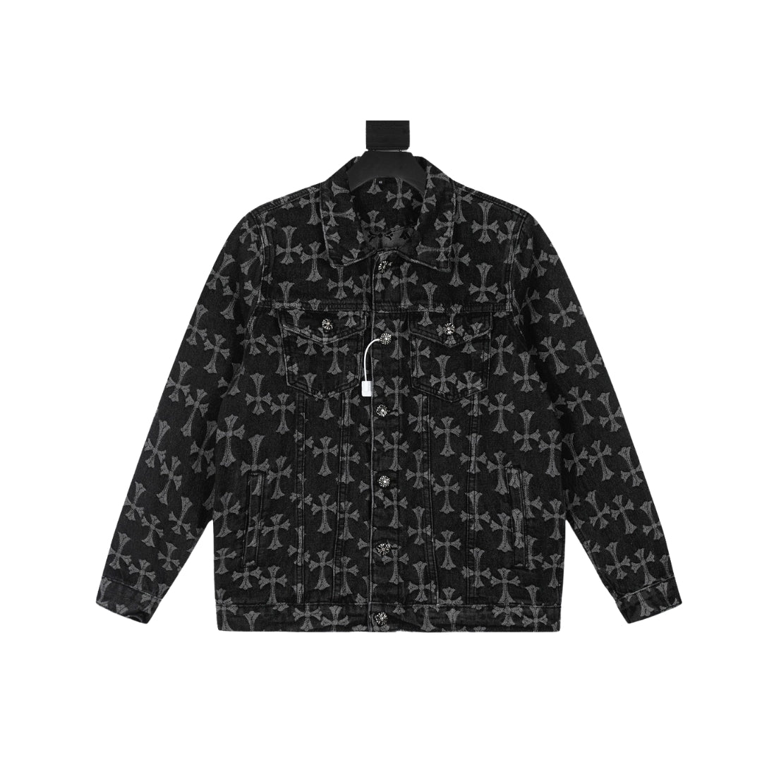 Chrome hearts Giacca Di Jeans Nera Con Stampa A Croce