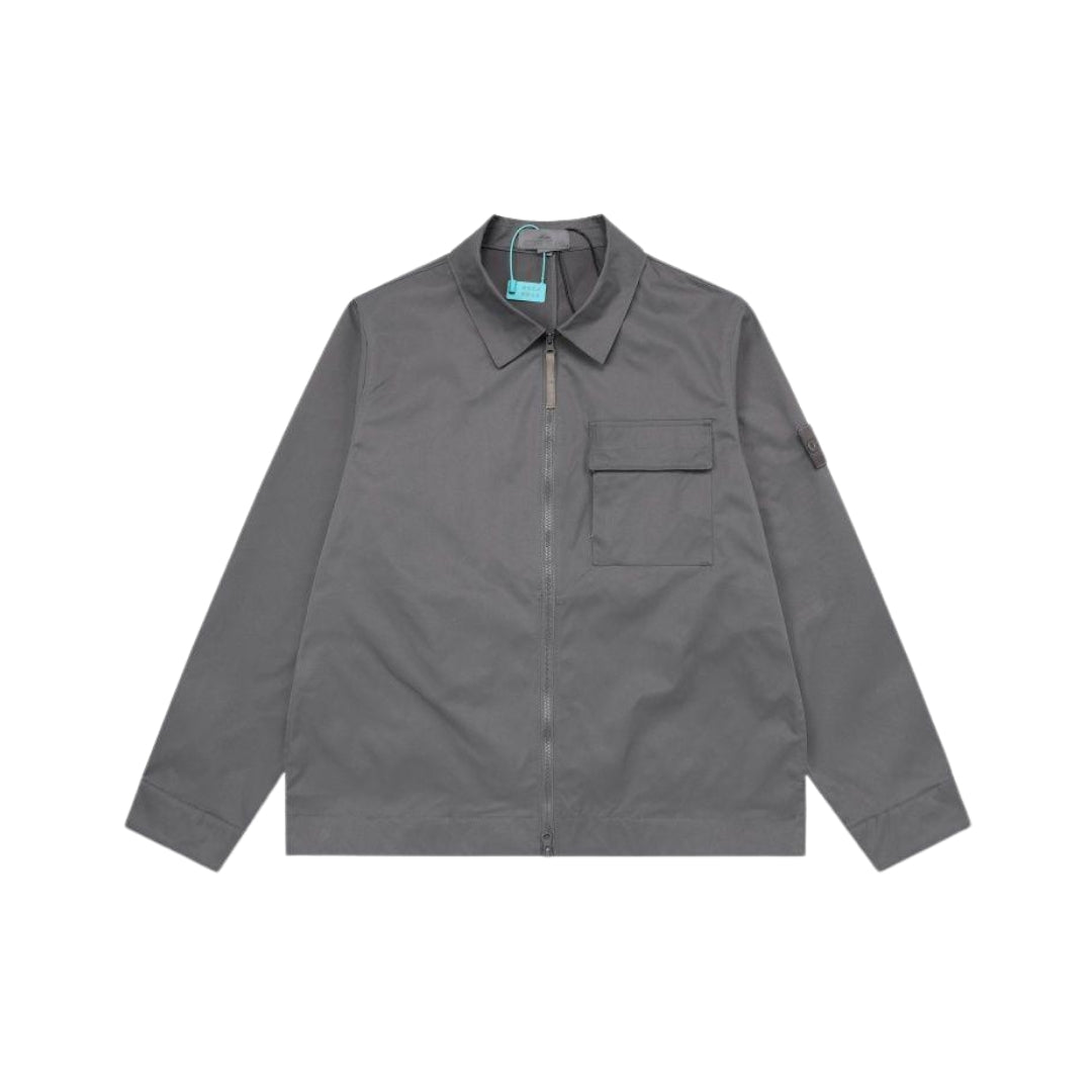 Stone Island Overshirt Con Zip In Cotone Grigio