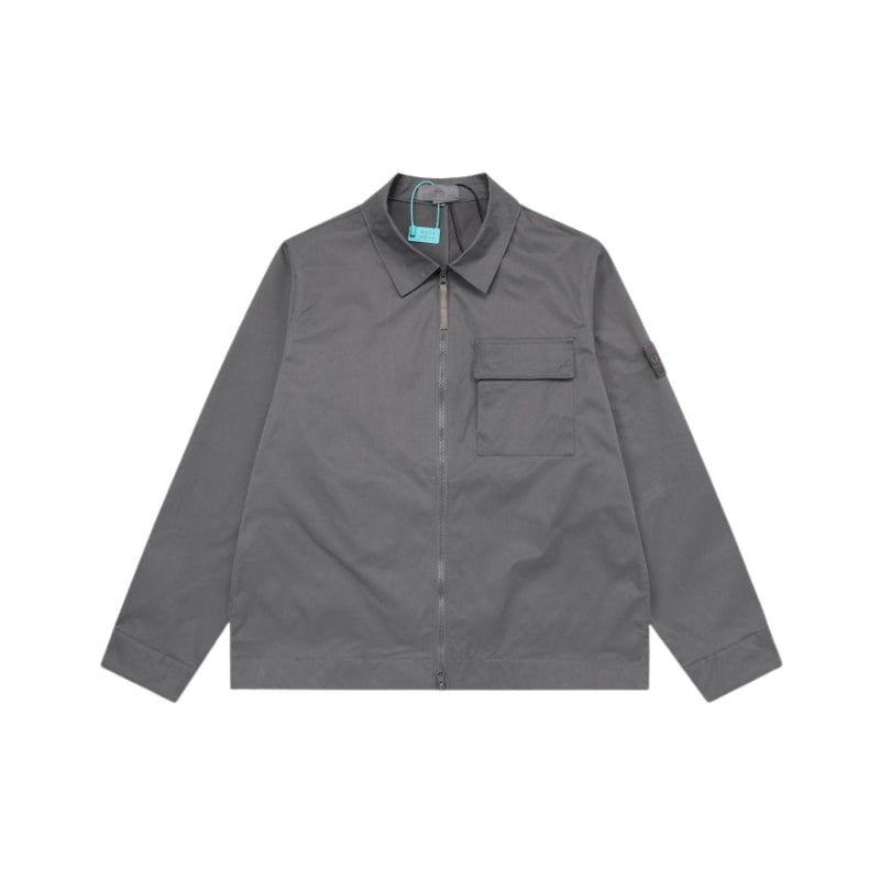 Stone Island Overshirt Con Zip In Cotone Grigio