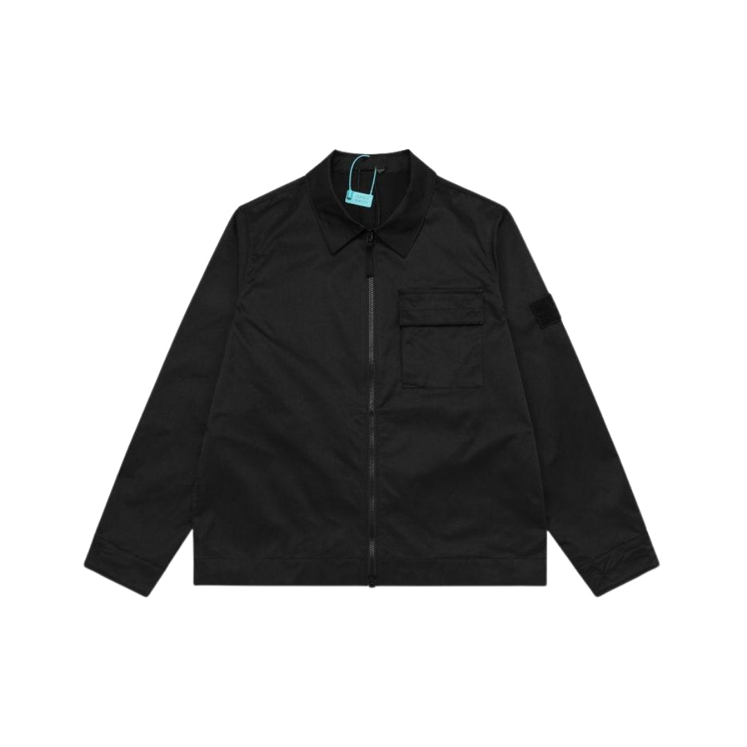 Stone Island Overshirt Con Zip In Cotone Nero
