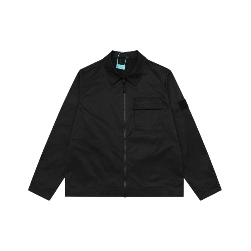 Stone Island Overshirt Con Zip In Cotone Nero