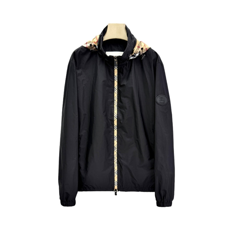 BURBERRY Vento Con Esterno Nero E Motivo A Quadri Beige