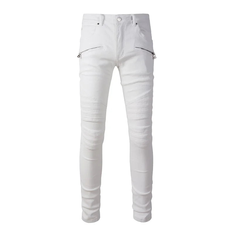 Balmain White Zip Jeans