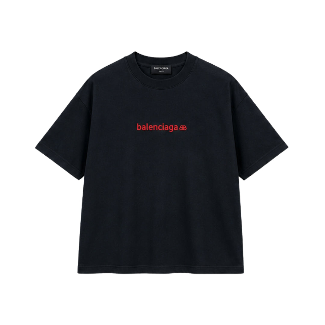 Balenciaga T-shirt Nera Con Logo Ricamato