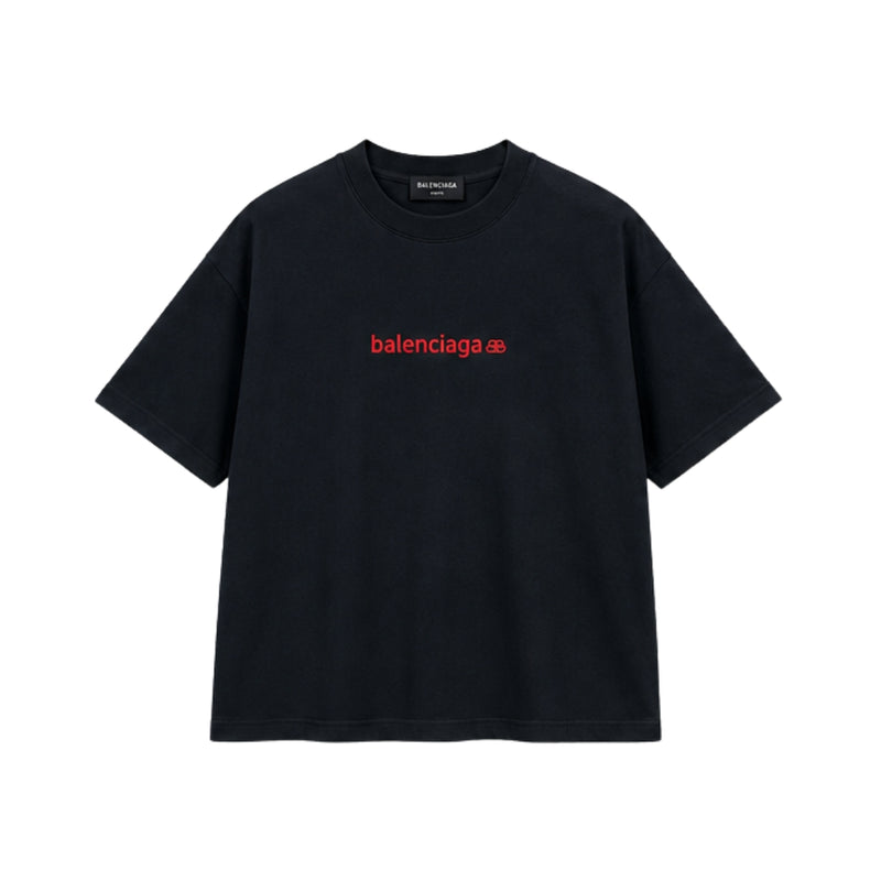Balenciaga T-shirt Nera Con Logo Ricamato