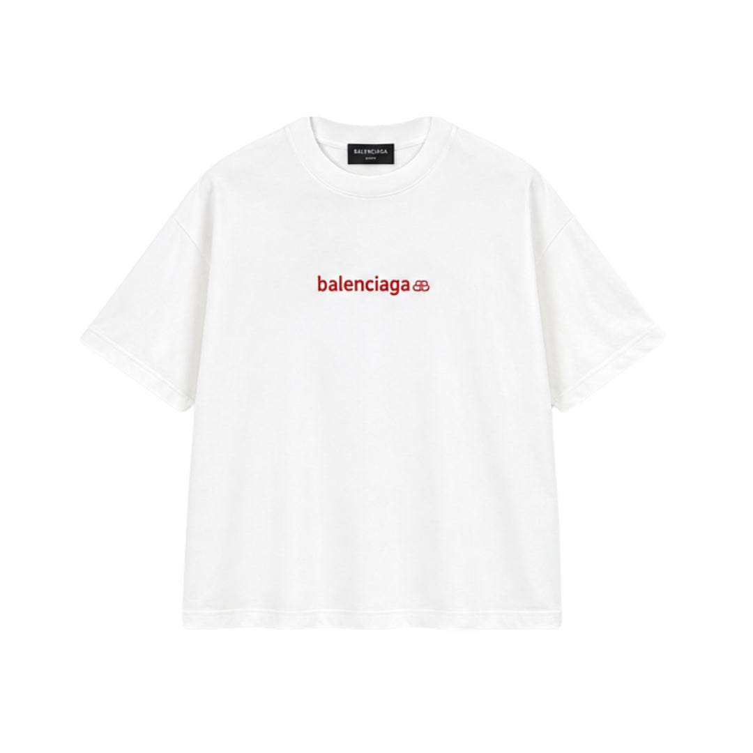 Balenciaga T-shirt Bianca Con Logo Rosso