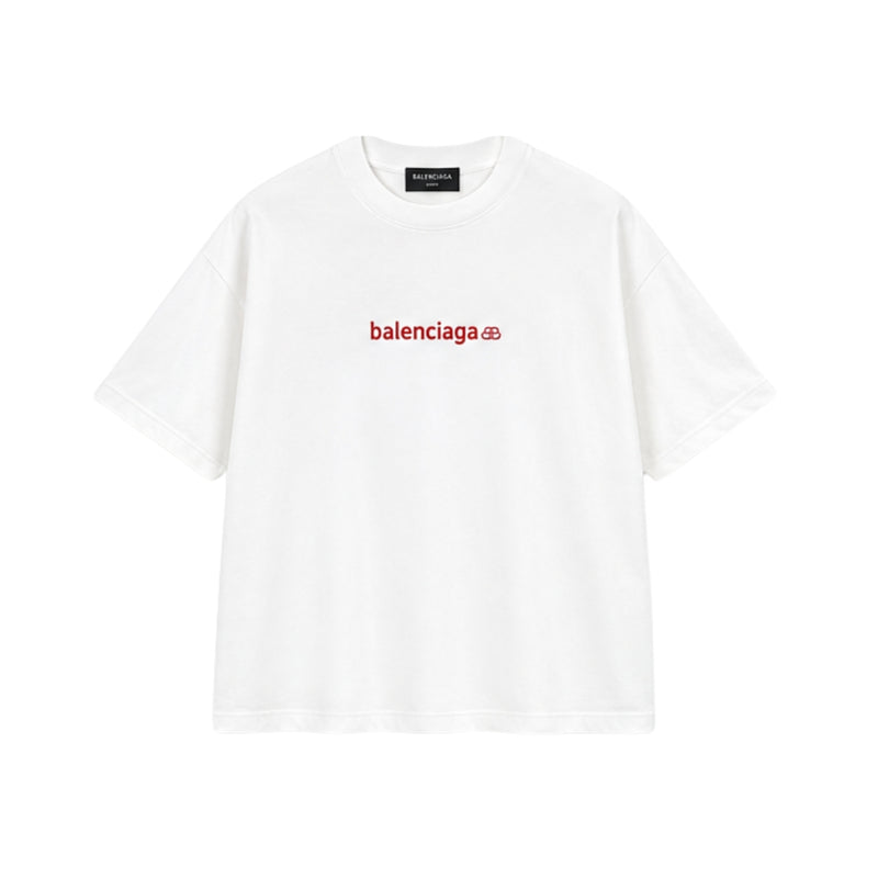Balenciaga T-shirt Bianca Con Logo Rosso